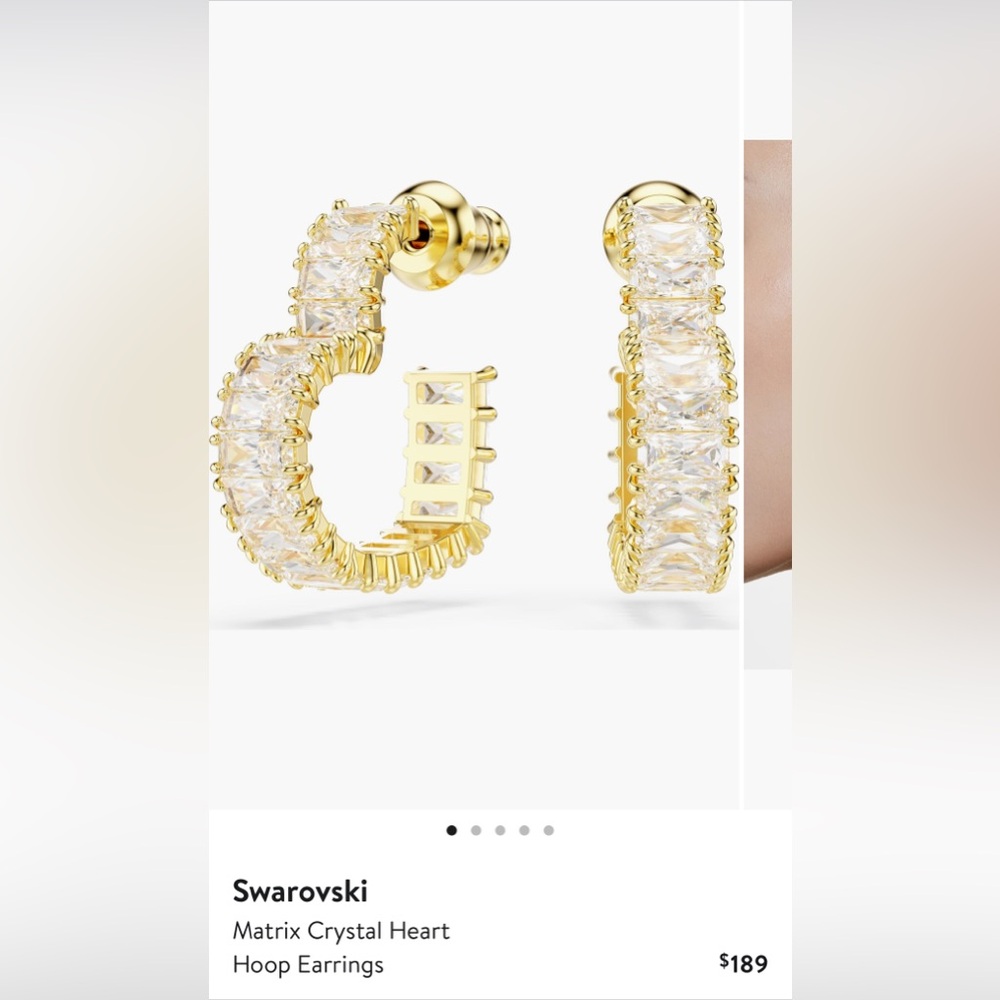 Swarovski Matrix Crystal Heart Hoop Earrings Color: White/Gold - MSRP $189 BNIB